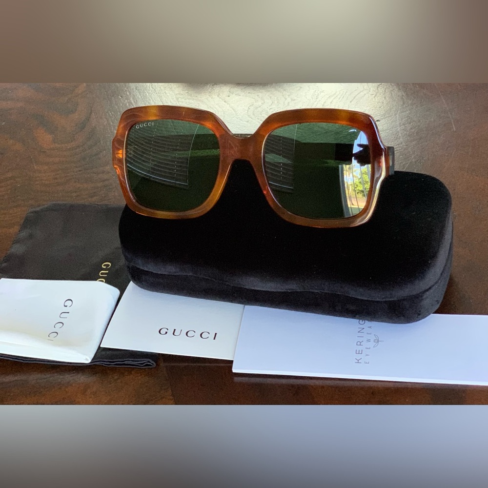 Gucci Brand New 54MM GG0036SN Cat3 Square Havana Green Sunglasses - Picture 15 of 17